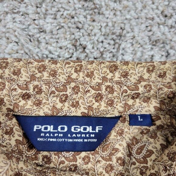 Polo Golf Ralph Lauren Shirt Mens Large Brown All Over Print Floral Short Sleeve - Picture 2 of 11